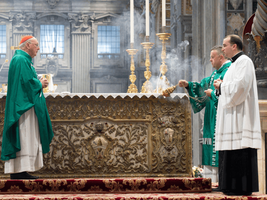 Gudjonsson incenses Cardinal Kevin Farell during the Holy Mass.