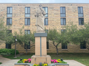 statue of saint paul overlooks saint paul seminary courtyard