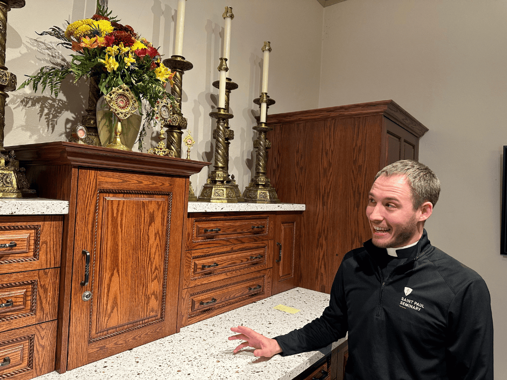 Seminarian Benjamin Peters explains the significance behind The Saint Paul Seminary's relics of the True Cross, St. Thomas Aquinas and St. John Vianney.