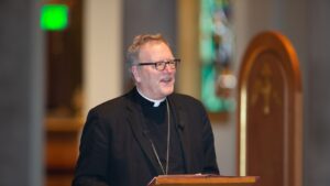bishop robert barron speaking at saint paul seminary