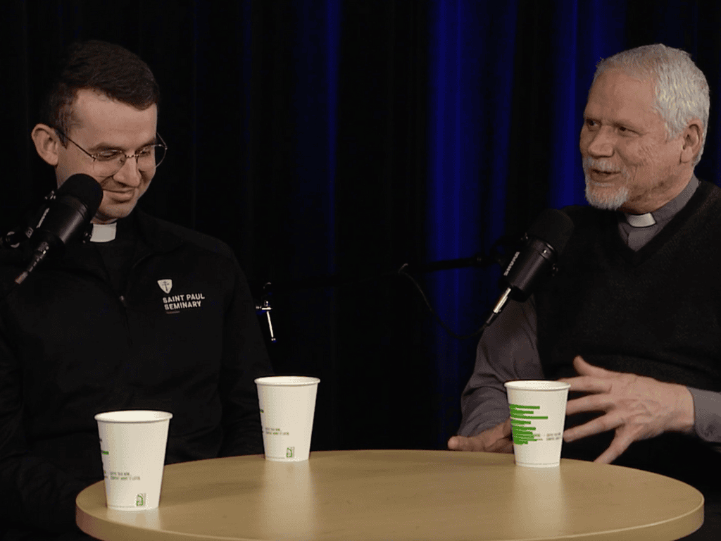 fr john utecht and deacon joseph utecht give an interview at the saint paul seminary