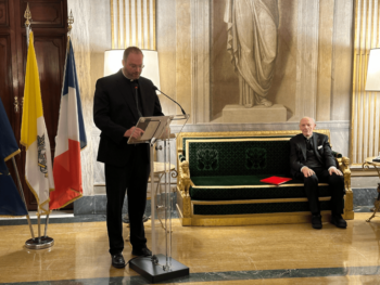 saint paul seminary professor fr evan koop gives remarks at award ceremony for henri de lubac prize